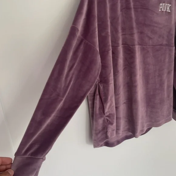 PINK Victoria's Secret Velour Cowl Neck Pullover, Purple - Size S - Picture 3 of 6